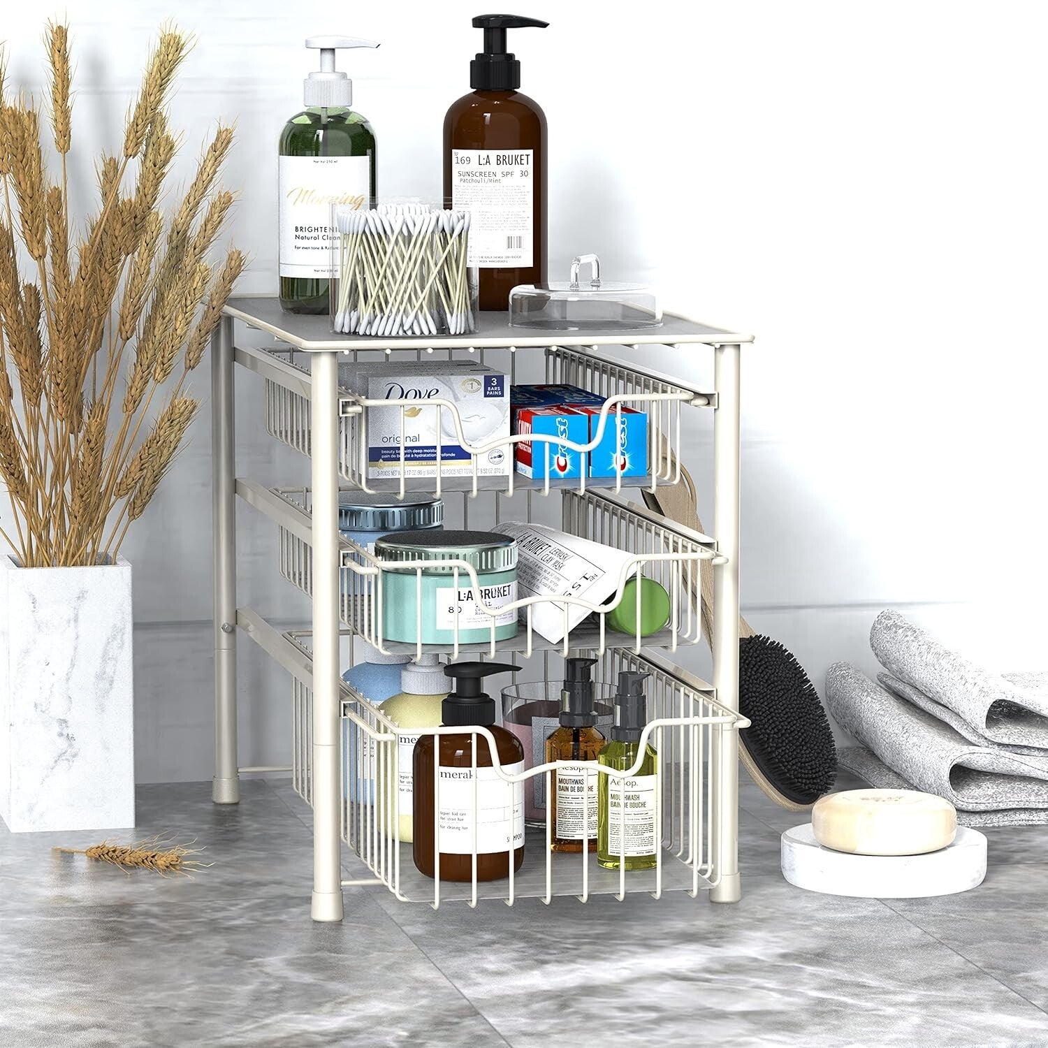 Stylish White 3-Tier Sliding Basket Drawer – Perfect for Maximizing Small Areas