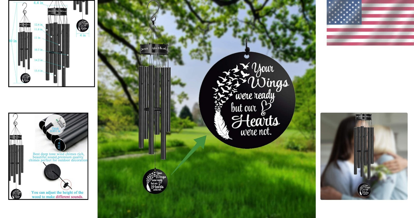 Durable 30-Inch Aluminum Wind Chimes - Meaningful Memorial Gift for Moms, Dads