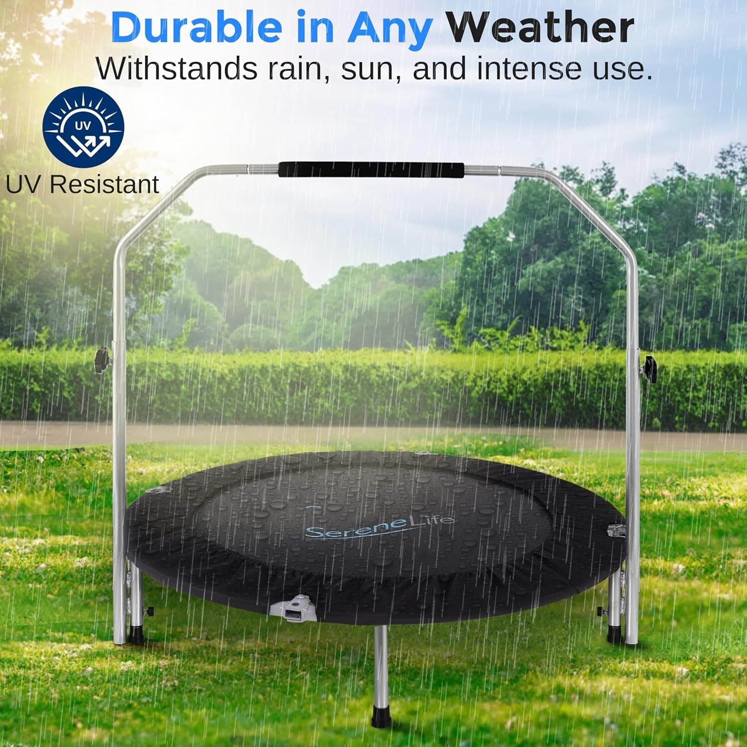 36" Foldable Mini Trampoline with Adjustable Handle - Perfect for Home Workouts