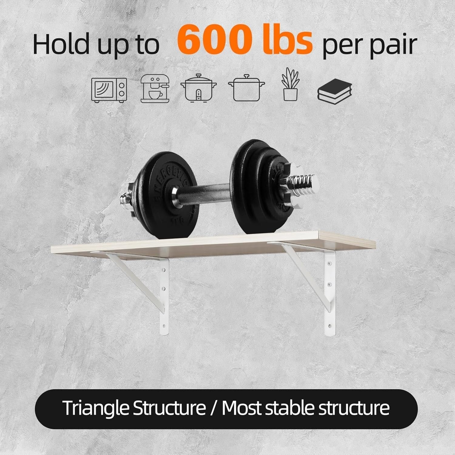 Heavy-Duty 12x8 Shelf Brackets - 600lb Capacity, 10-Pack White Metal Supports