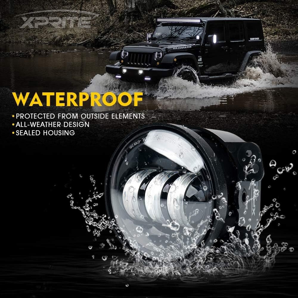 Waterproof 60W LED Fog Lamps for 2007-2018 Jeep Wrangler JK - Bright 6000K Light
