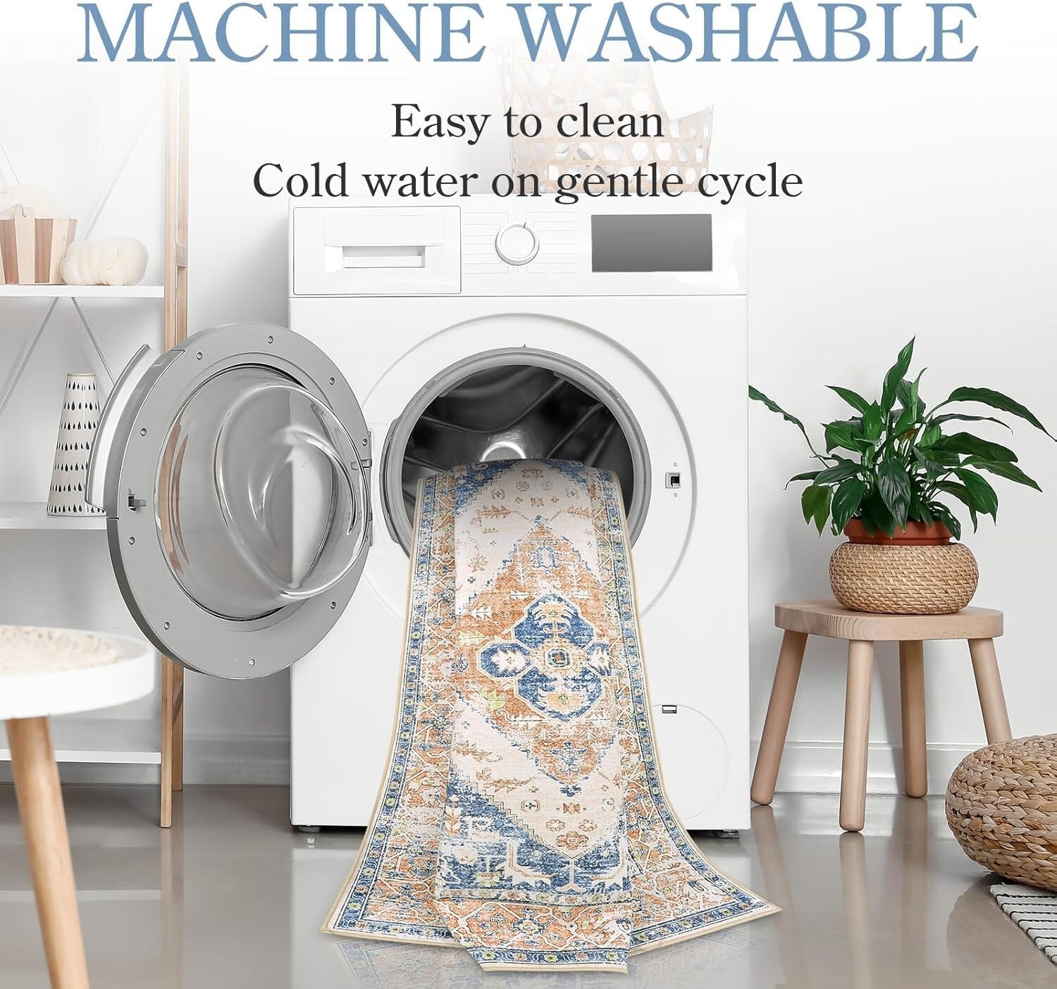 Machine Washable Non-Slip 3x5 Chenille Rug - Perfect for Living Room & Bedroom