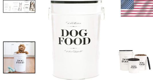 Elegant Airtight Dog Food Storage Canister - 40lbs Capacity, Parisian Style