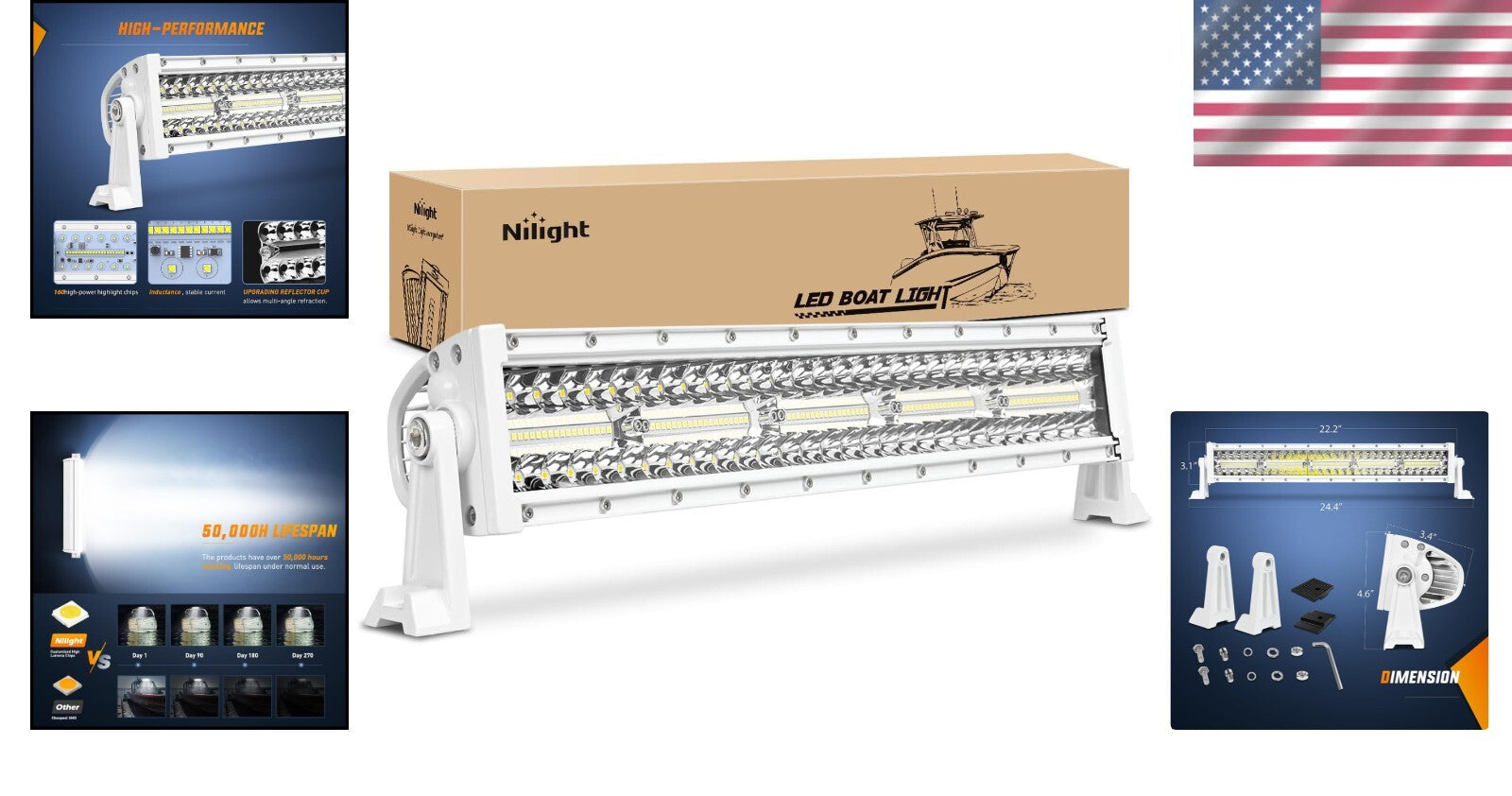 Durable Waterproof 22-Inch LED Navigation Light Bar for Yachts and Pontoon Boats