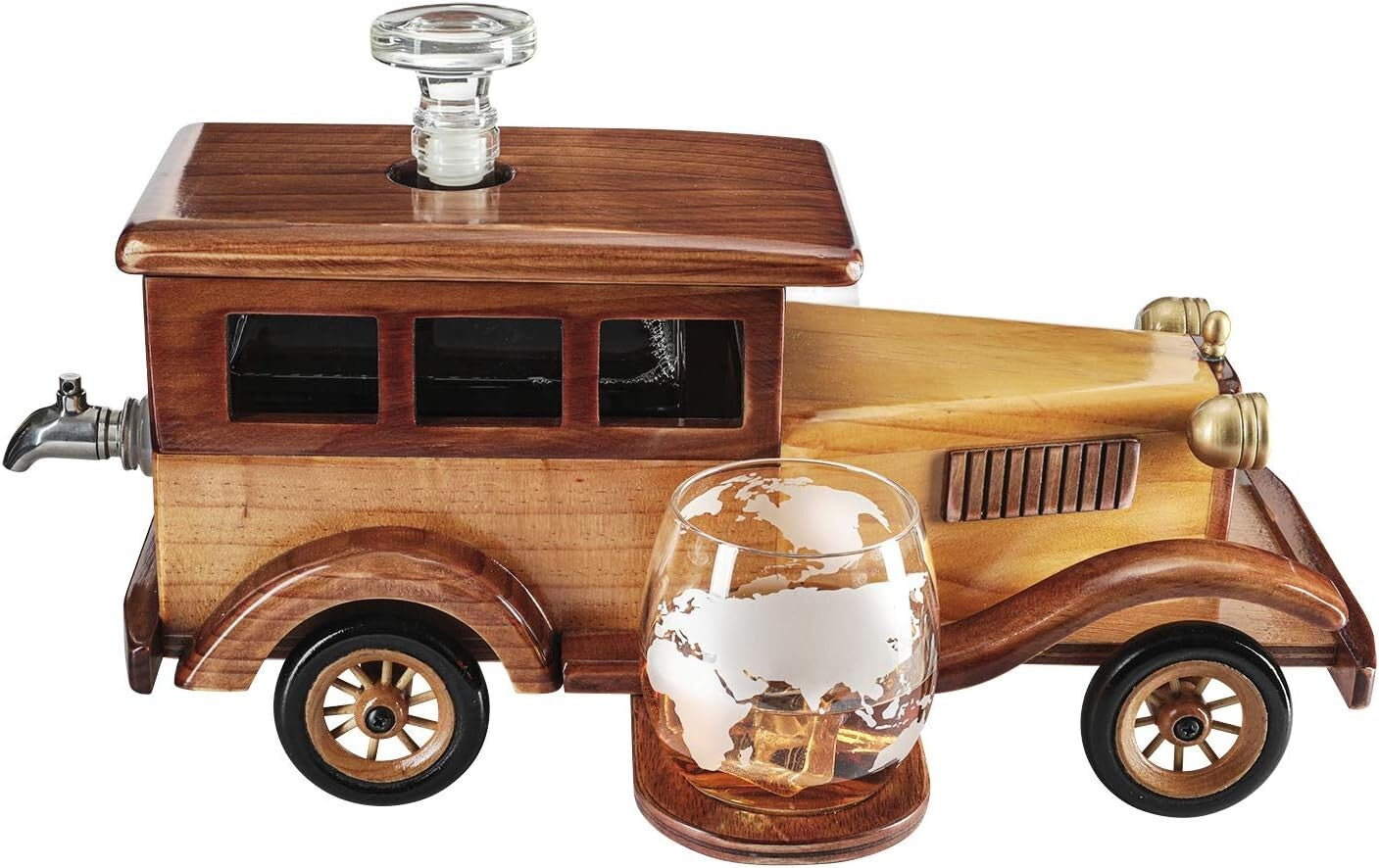 Large Car-Themed Whiskey Decanter Set with Metal Spigot - Perfect for Collectors