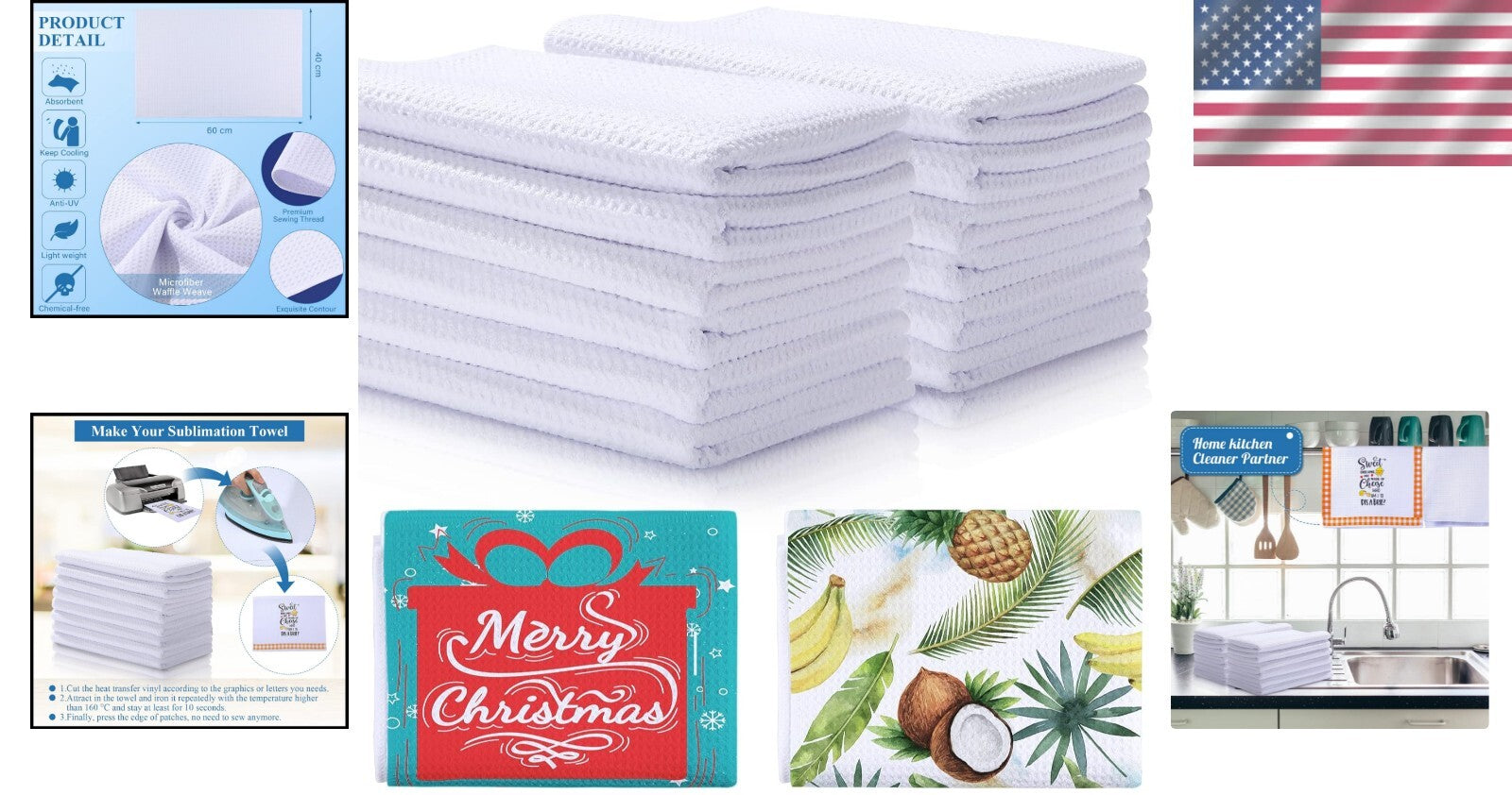 Fast-Drying Absorbent Microfiber Waffle Weave Tea Towels - Personalize with Love
