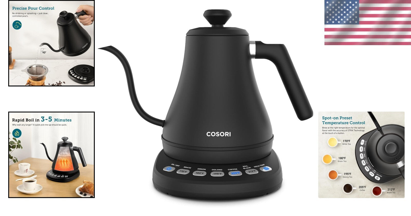 Elegant Electric Gooseneck Kettle with 5 Temperature Presets & 1-Hour Keep Warm