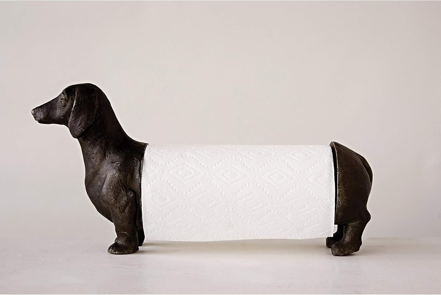 Antiqued Bronze Dachshund Paper Towel Holder - Charming Kitchen Companion