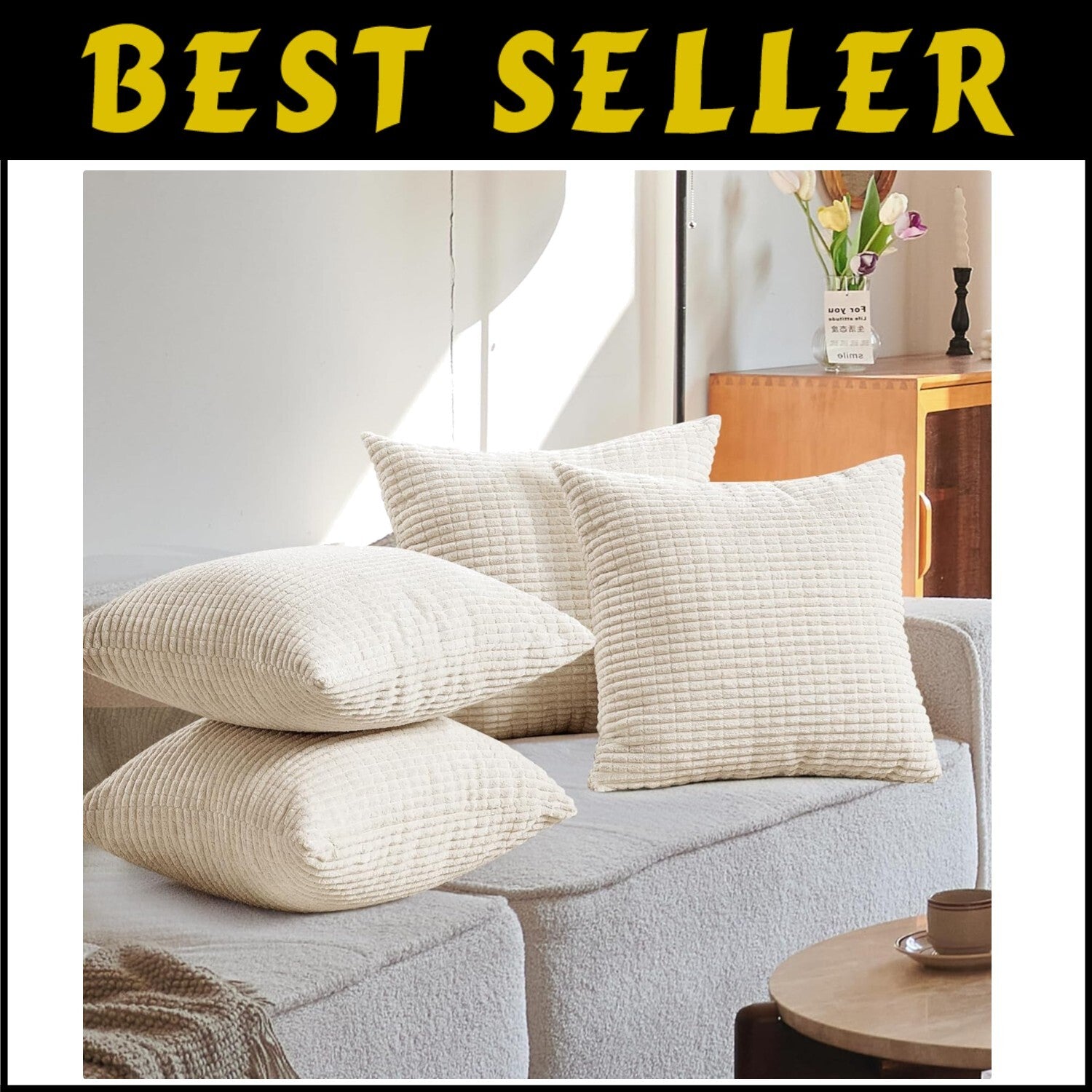 Soft & Durable 20x20 Inch Pillow Covers - Elegant Striped Corduroy for Home