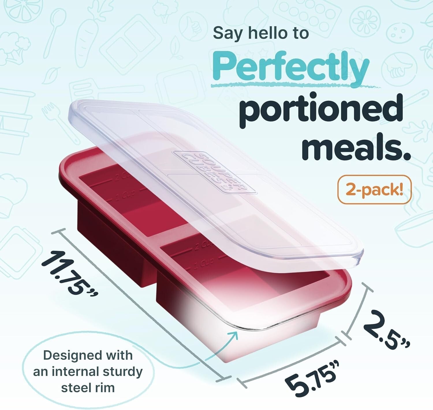 2-Pack BPA-Free 2 Cup Silicone Freezer Trays with Lids - Perfect for Meal Prep