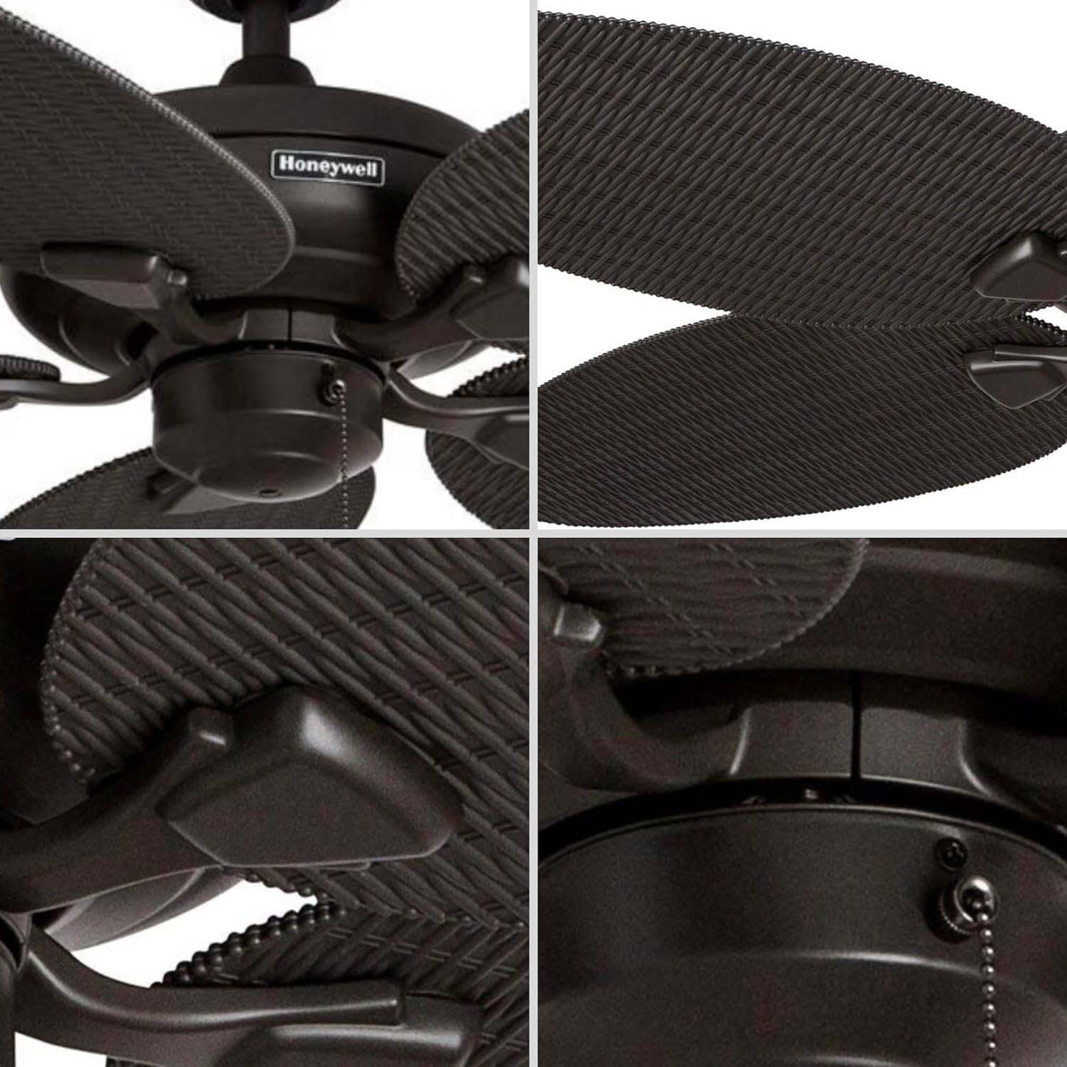 Energy Efficient 52-Inch Damp Rated Ceiling Fan with Hand-Carved Tropical Blades