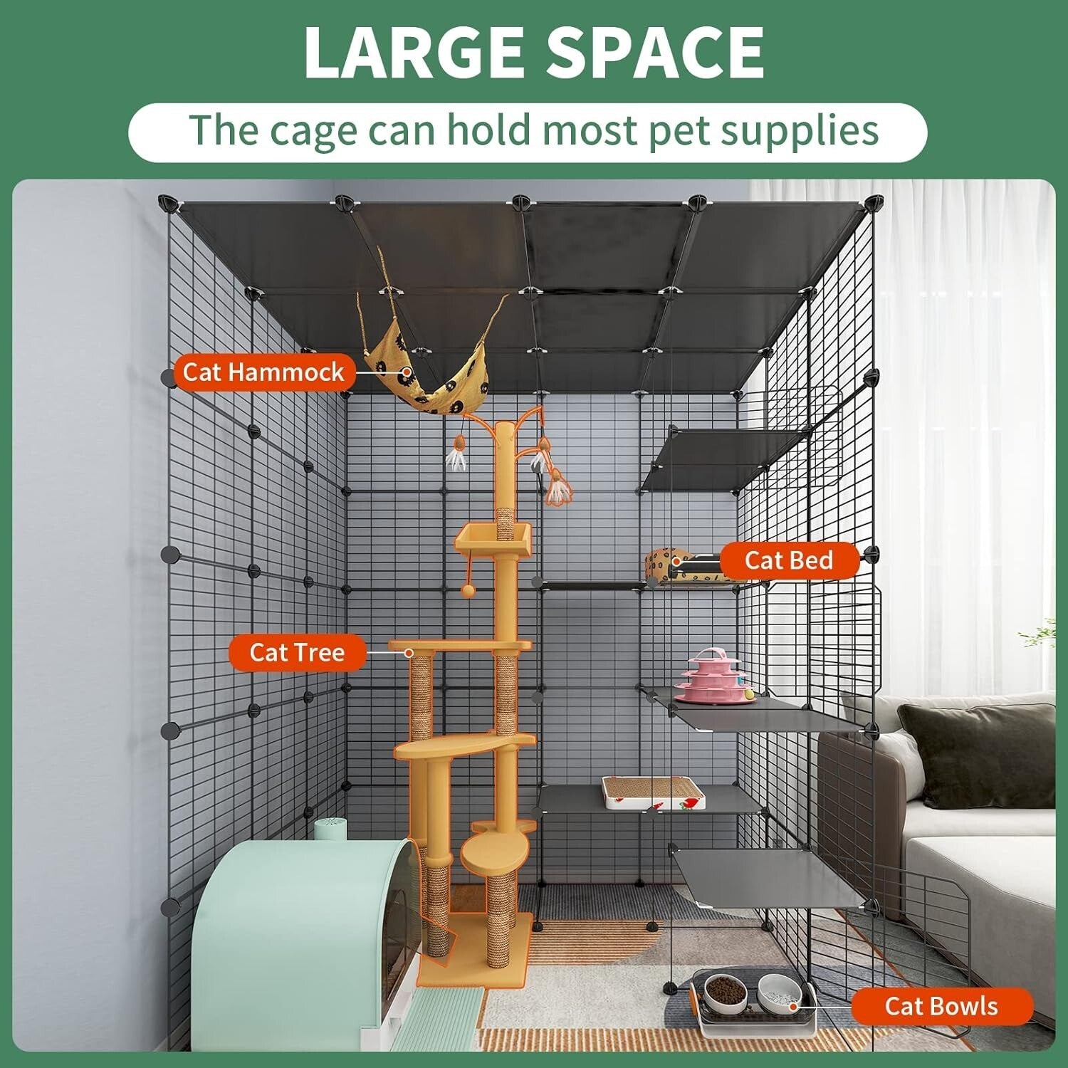 Multi-Pet Metal Cat Cage with 6 Access Points - Ideal Playpen for Cats & More