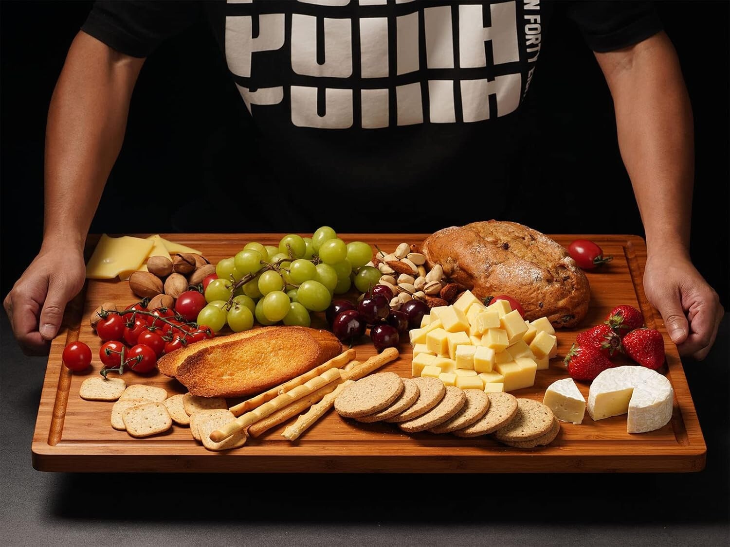 Durable 3-Layer Bamboo Cutting Board - Ideal for Cheese & Charcuterie Serving