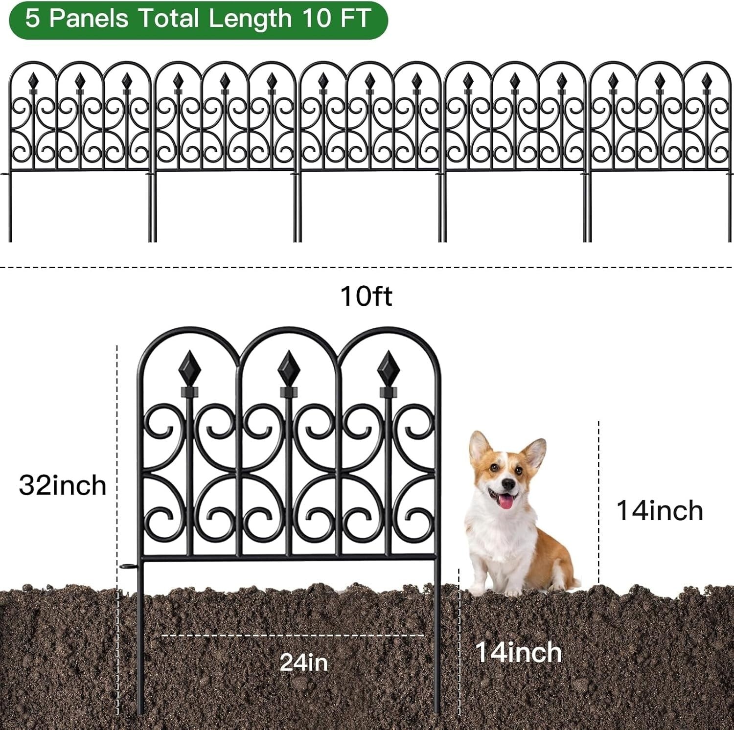 Stylish 10ft Decorative Garden Fence - 5 Rustproof Panels, Easy Storage Design