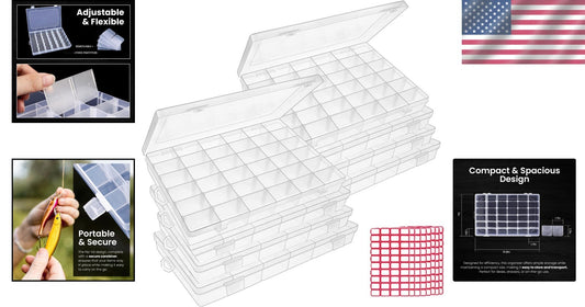 Lightweight and Portable Bead Storage Containers with Customizable Grids - 8pcs