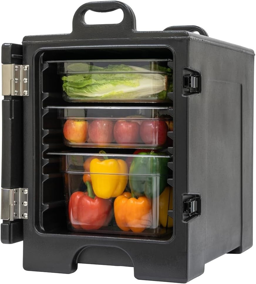 Insulated 81 Quart Food Pan Carrier – Durable, Black Catering Transport Solution