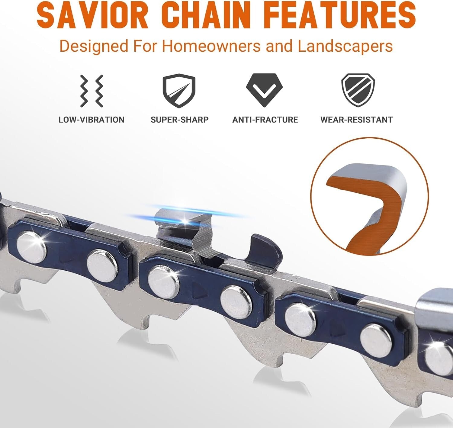 Durable 12 Inch Chainsaw Chain Set - 1/4" Pitch Semi-Chisel Low Kickback Design