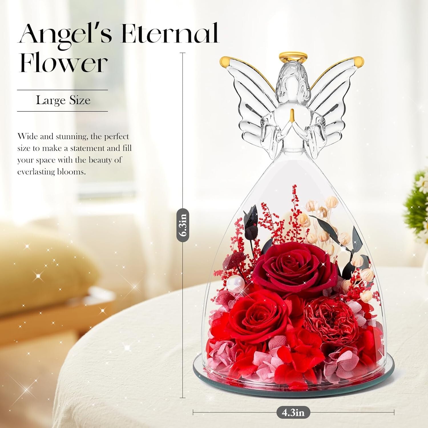 Chic Preserved Rose and Glass Angel Figurine - Timeless Gift for Loved Ones