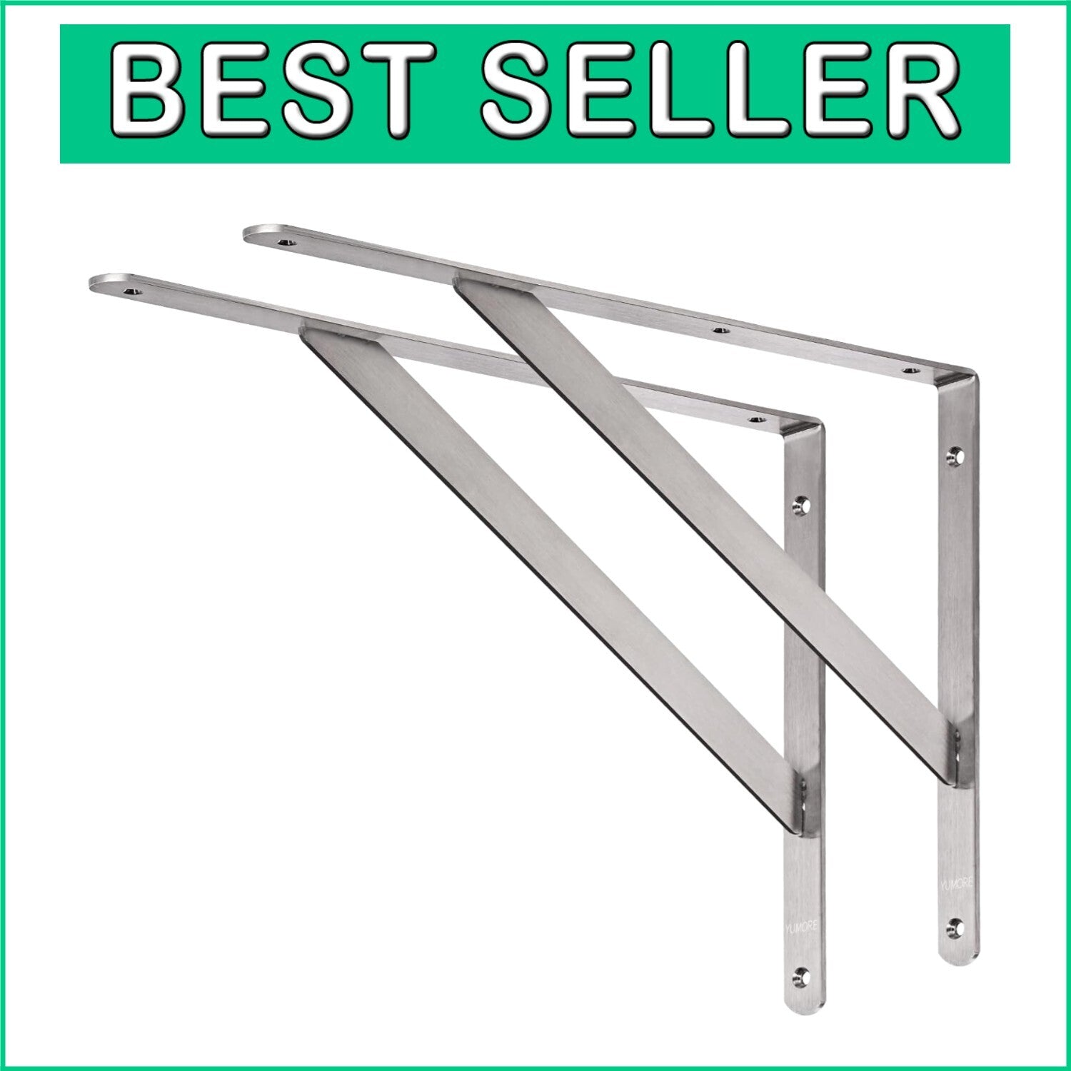 Brushed Finish Heavy-Duty Shelf Support Brackets - 18" Corner L Bracket, 2 Pack