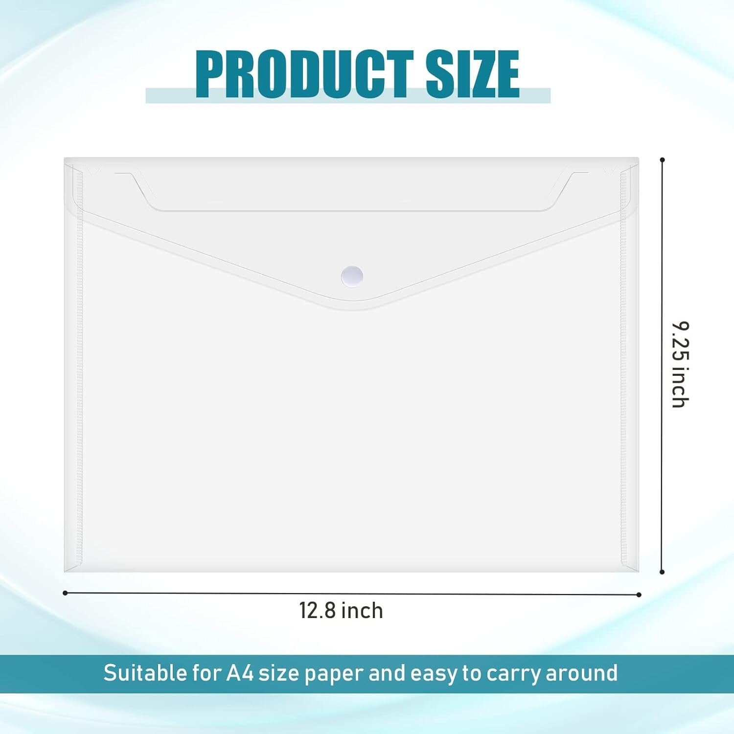 100 Pcs Clear A4 Plastic Envelopes with Snap Button Closure for Document Safety