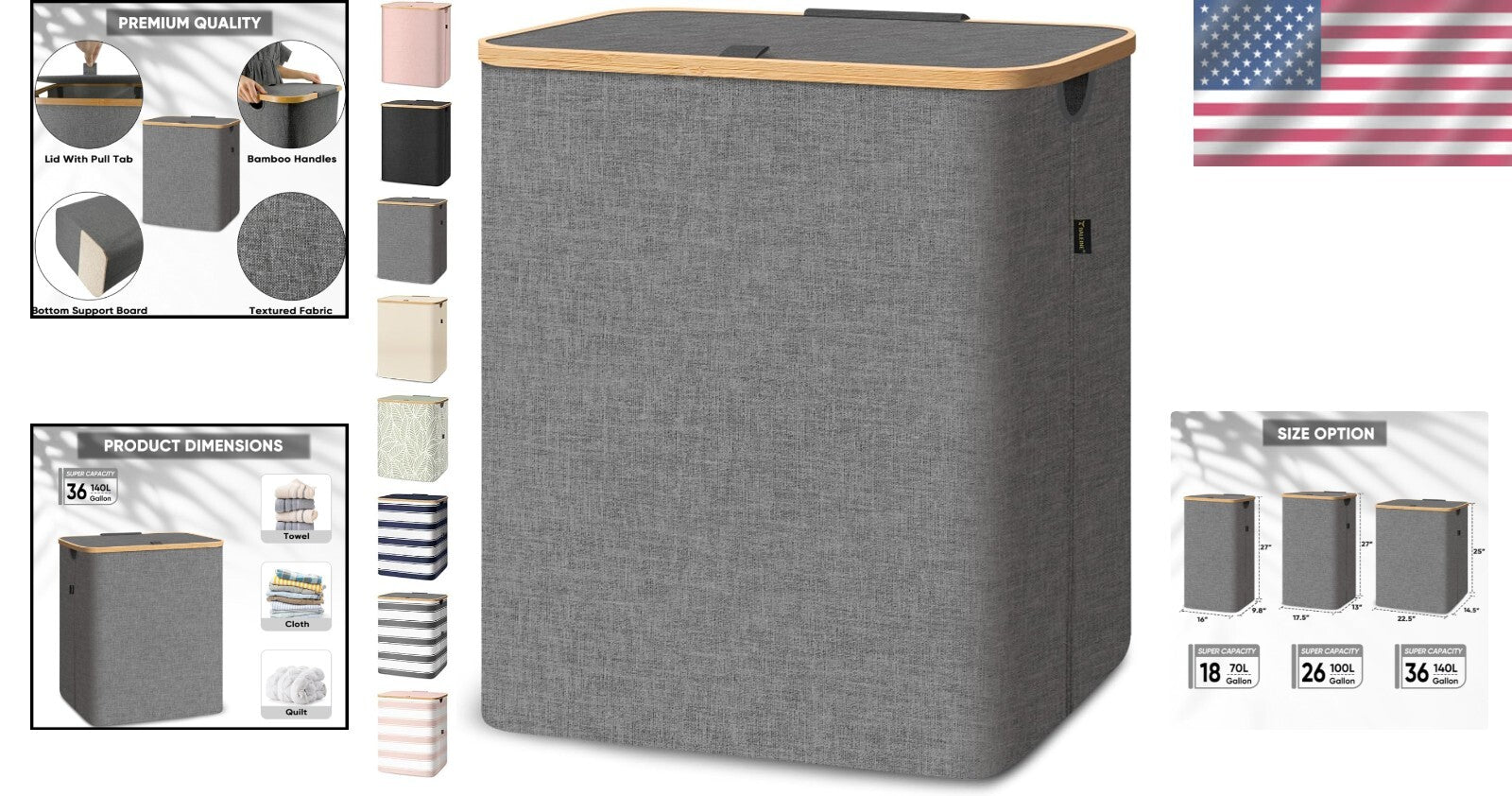 Elegant 36 Gal Bamboo Laundry Hamper with Lid - Portable and Durable Design