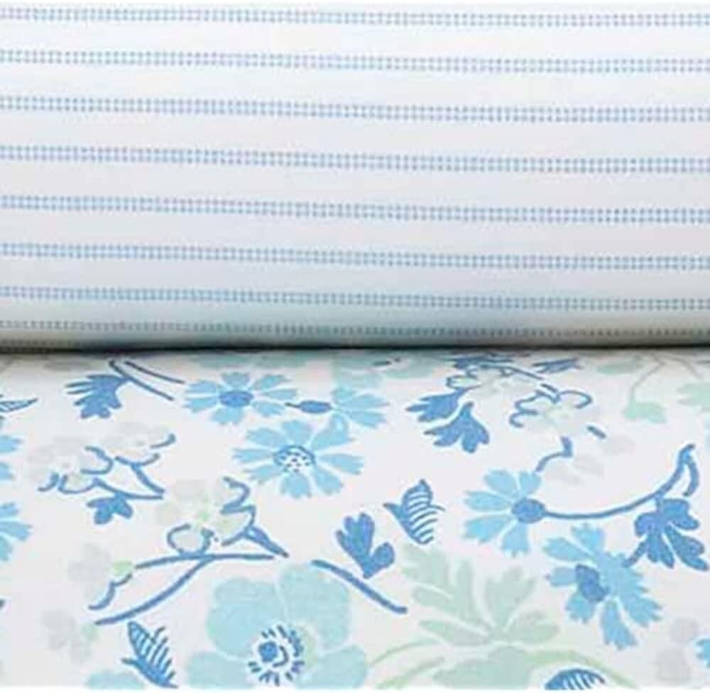 Chic 6-Piece Cotton Percale Set with Elegant Floral & Stripe Patterns - Queen