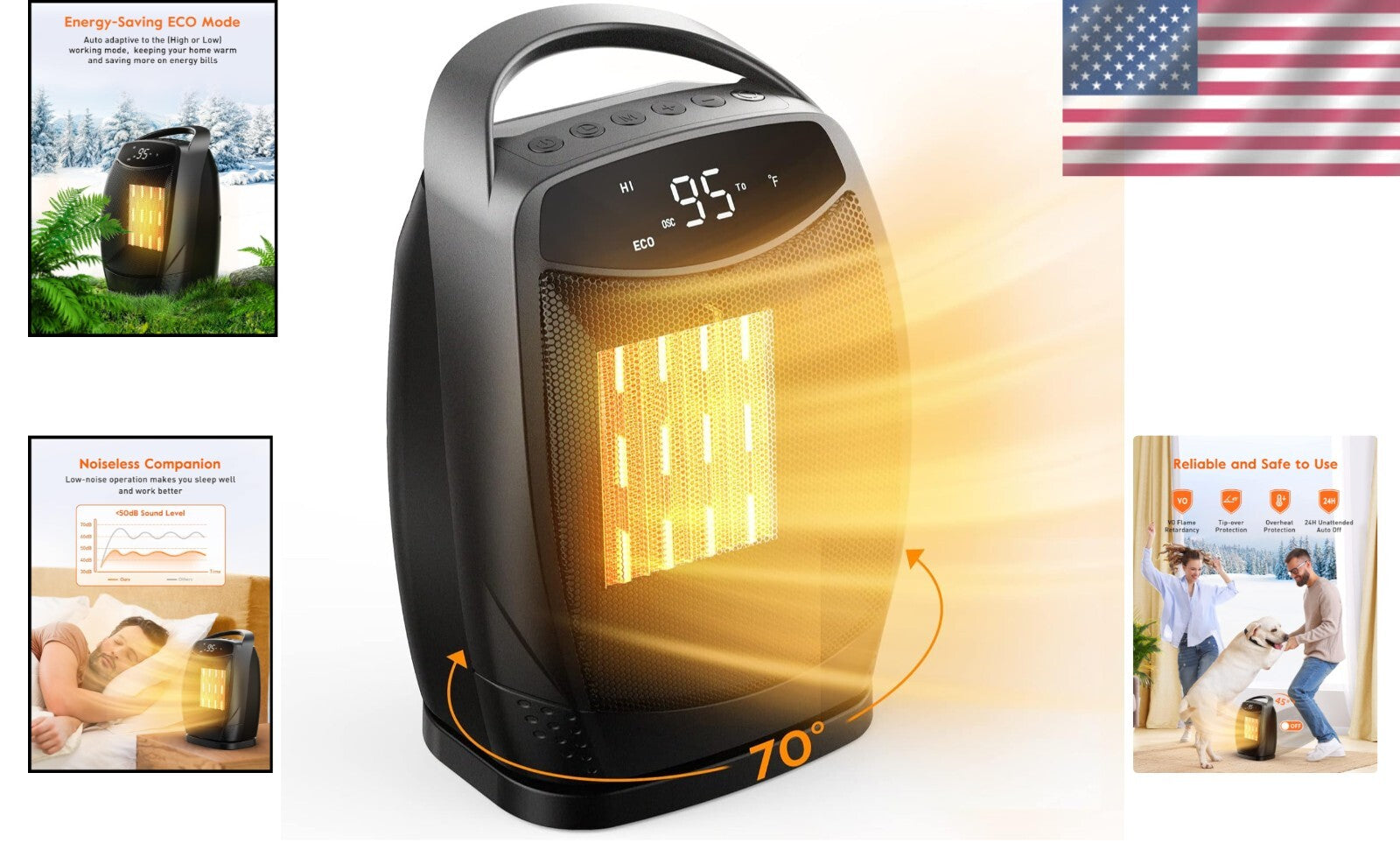 1500W/750W Portable Ceramic Space Heater with Adjustable Thermostat & Safety ...