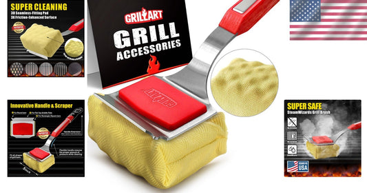 Durable Stainless Steel Bristle-Free Grill Brush & Scraper with Extension Handle