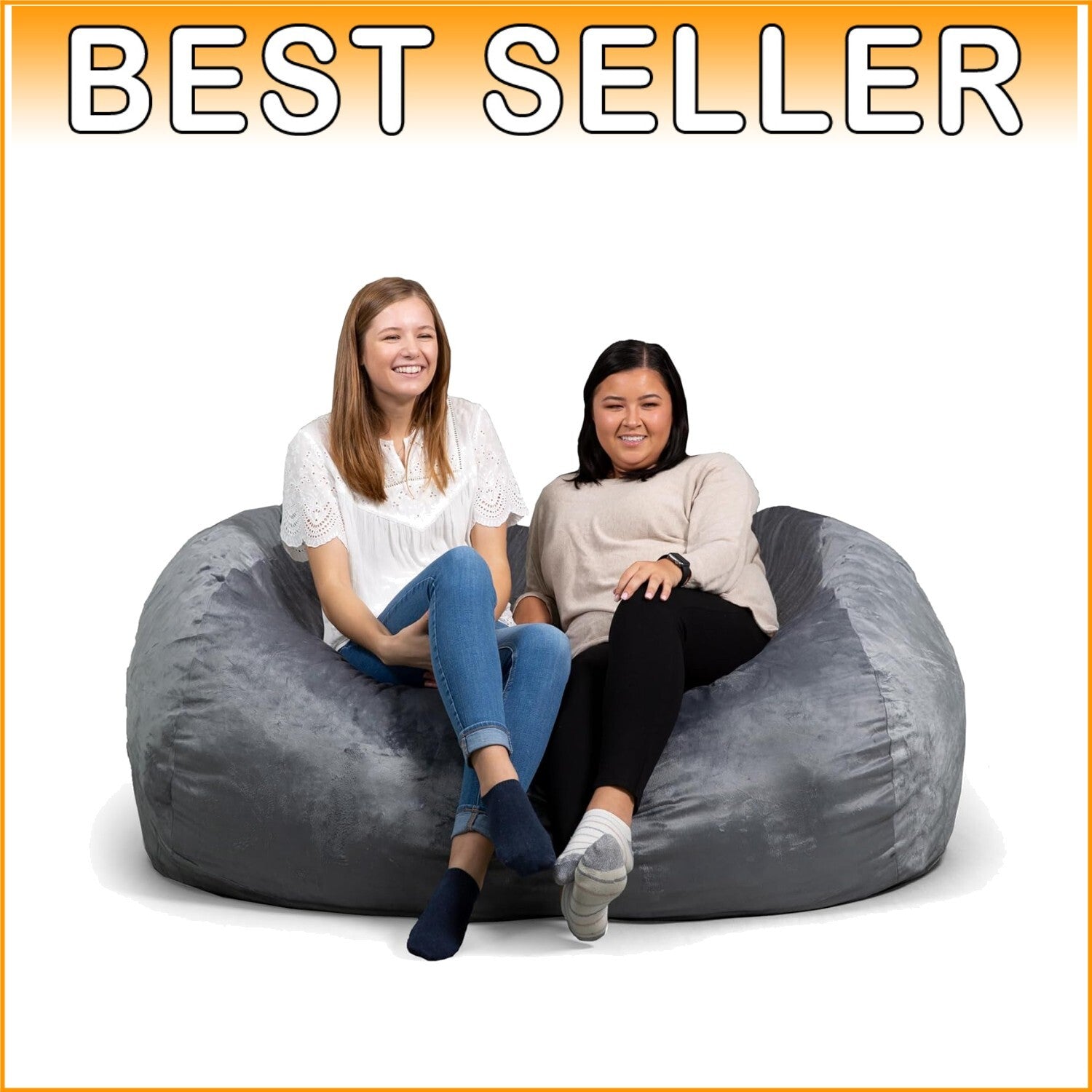 Fuf XXL 7-Foot Grey Foam Bean Bag Chair - Plush, Removable Cover For Comfort