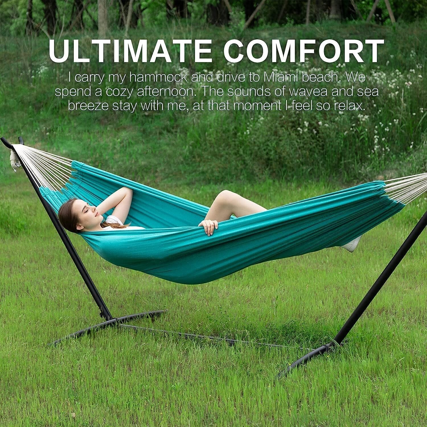 Elegant Aqua Double Hammock with Heavy Duty Steel Stand - 2 Person Outdoor Bliss