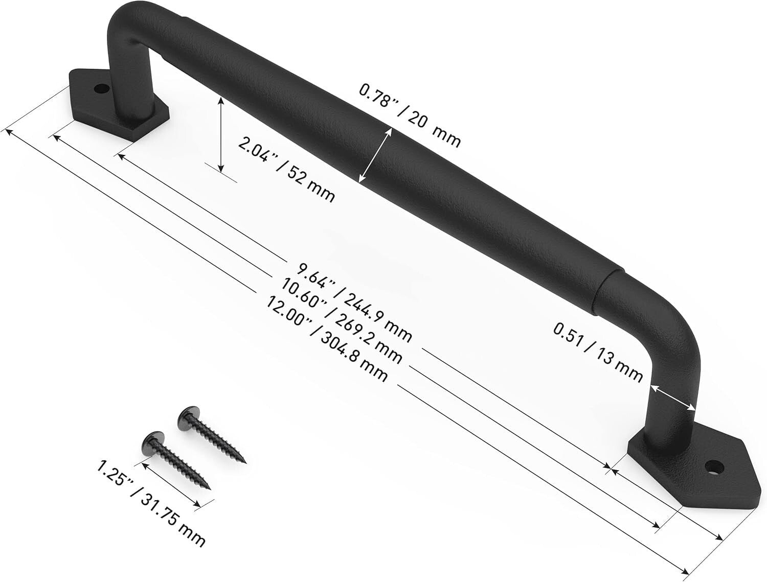 2-Pack 12-Inch Rustic Black Steel Sliding Barn Door Handles - Easy Install