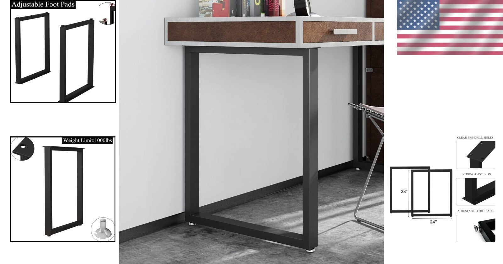 28 Inch Square Metal Desk Legs for Dining & Office - Sturdy & Modern Style