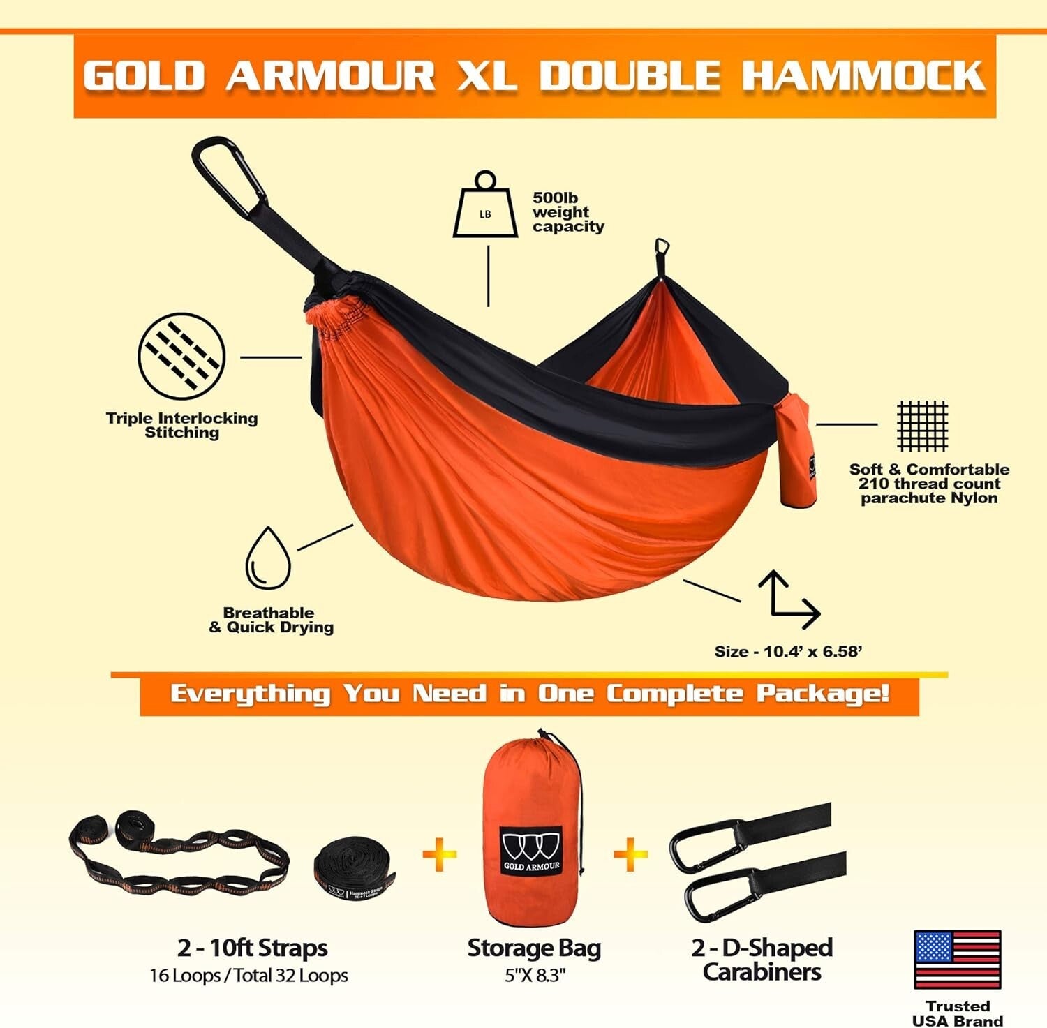 Ultralight Double Hammock - 125" x 79" Size with 1000 lbs Strength, Easy Setup