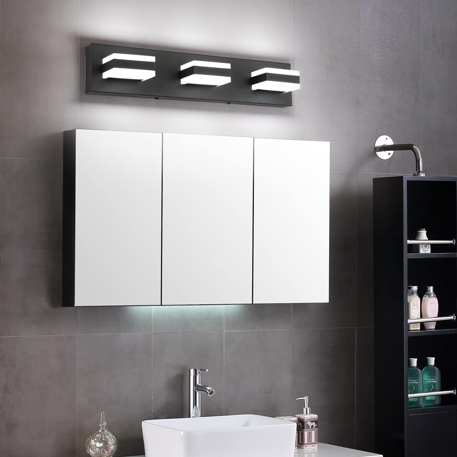 Elegant Matt Black LED Bathroom Vanity Light with 3 Lights - Easy Installation