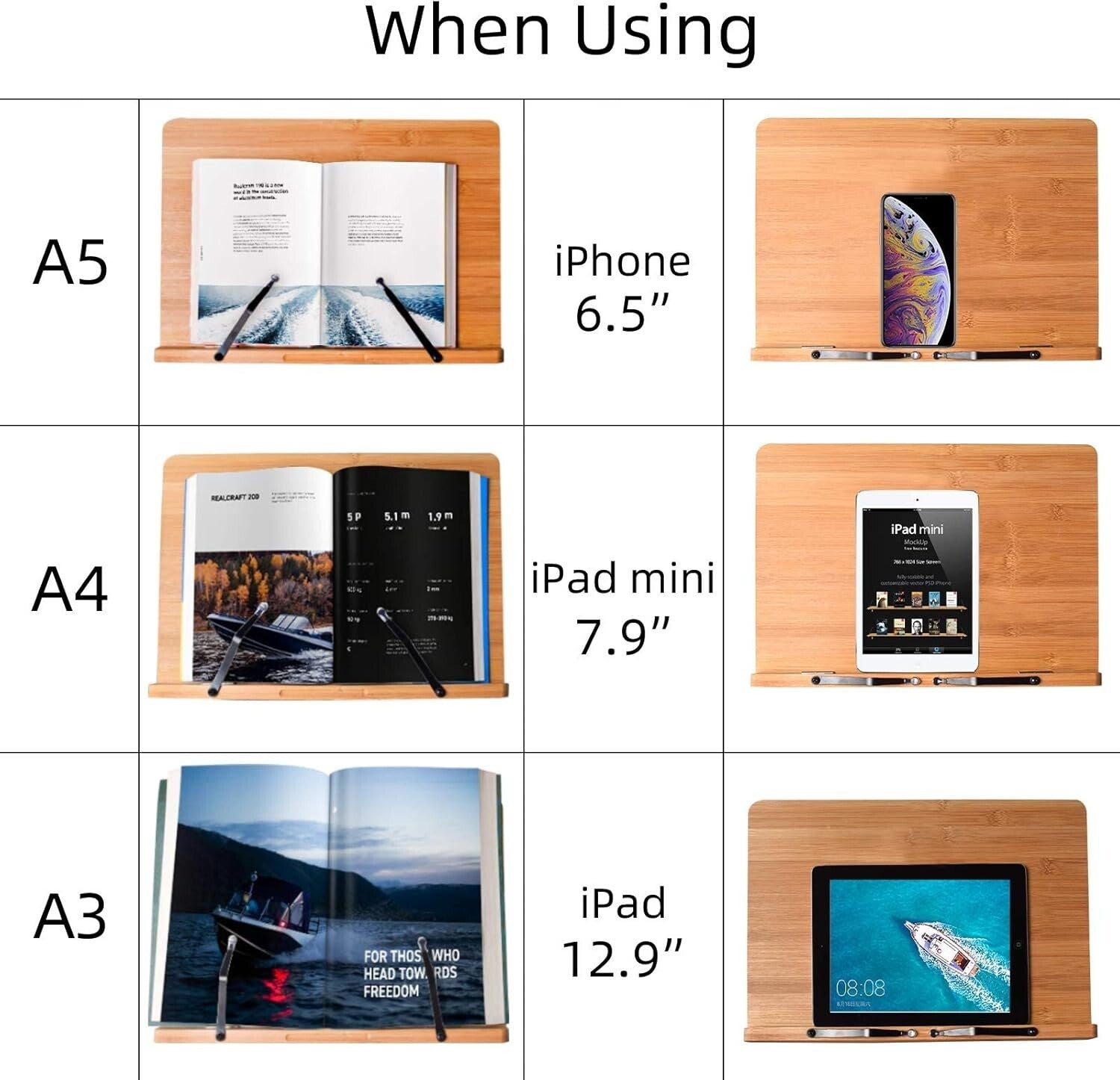 Ergonomic Bamboo Book Stand - Adjustable Height for Safe, Hands-Free Reading