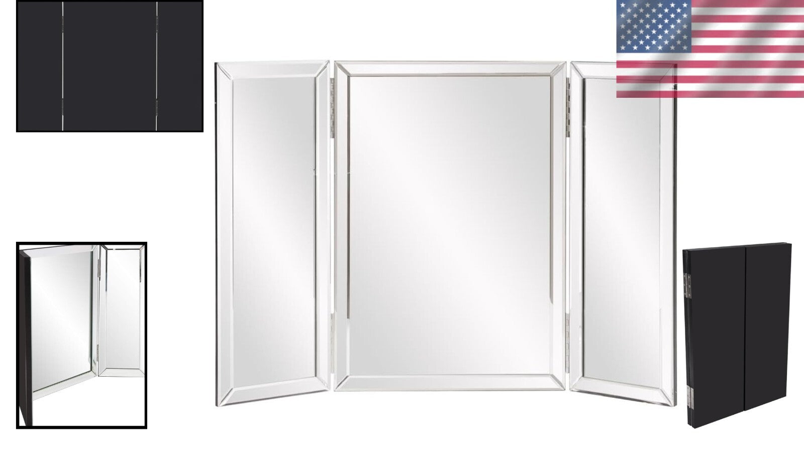 Tri-Fold Portable Vanity Mirror with Beveled Edges - Elegant Tabletop Design