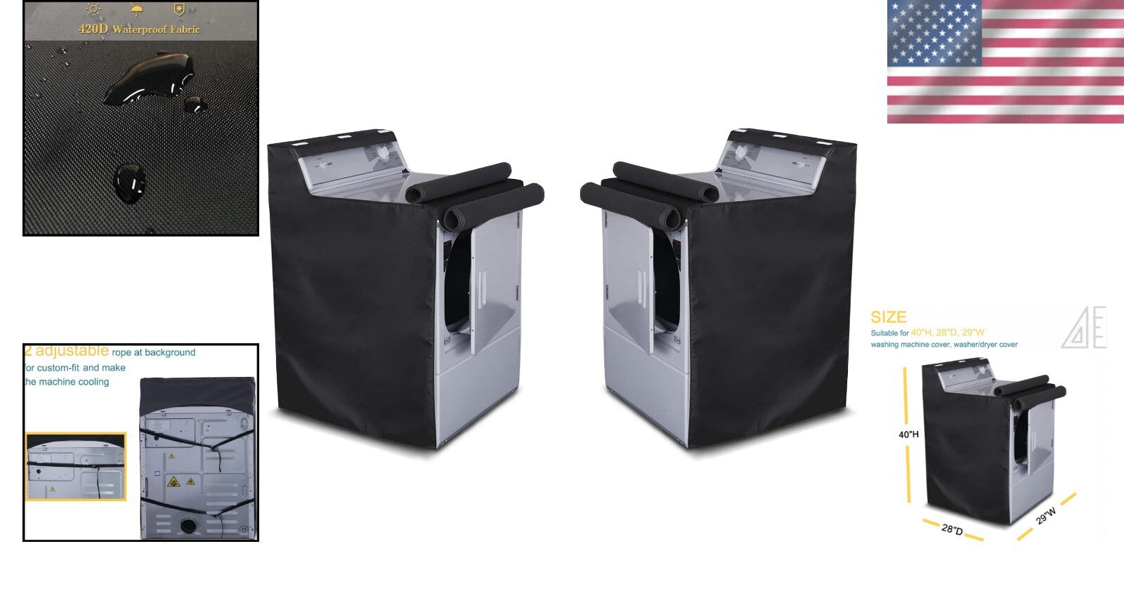 Durable Black Washer/Dryer Cover Set - Waterproof and Dustproof for All Models