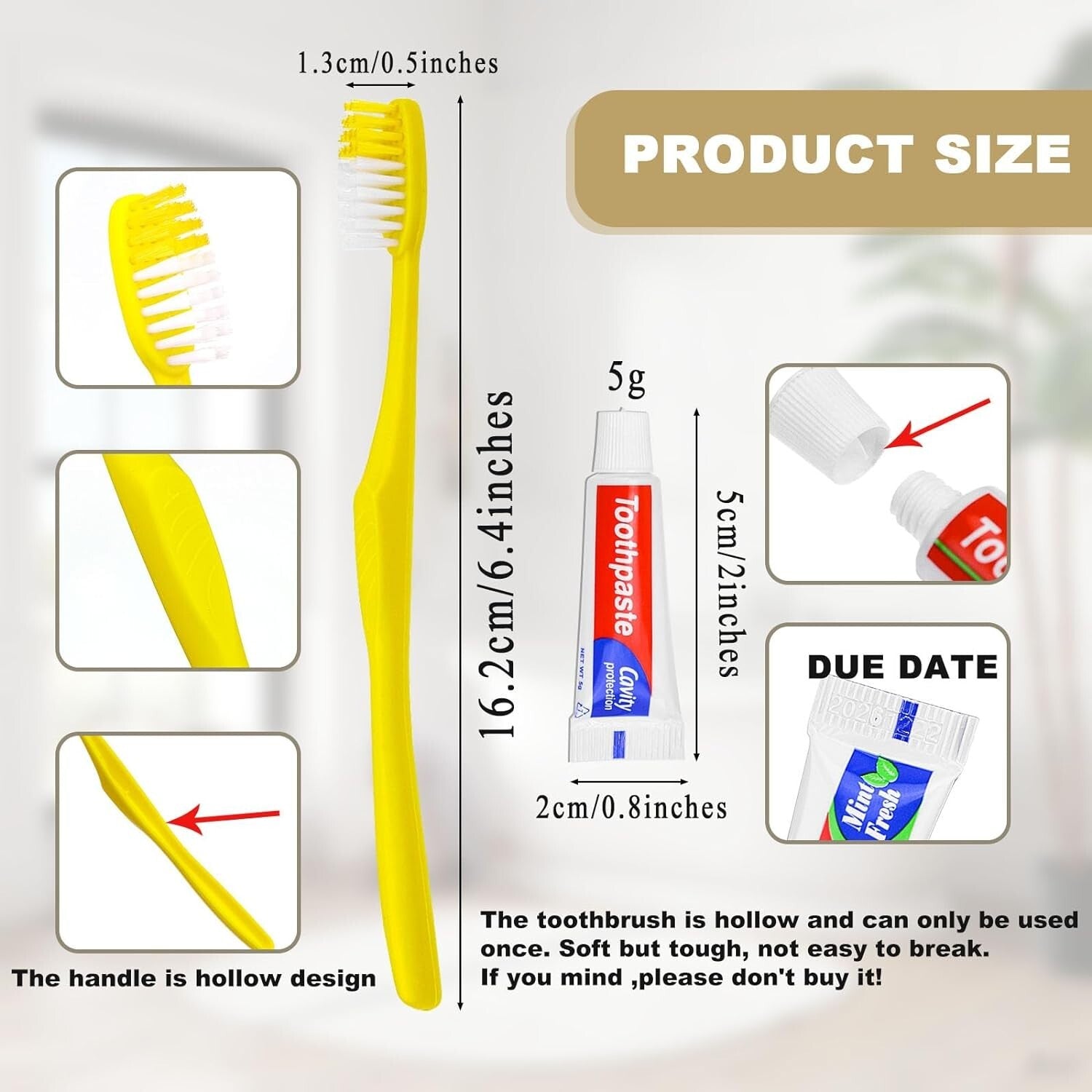 Economical 300 Pack Yellow Disposable Toothbrushes with Toothpaste for Charities