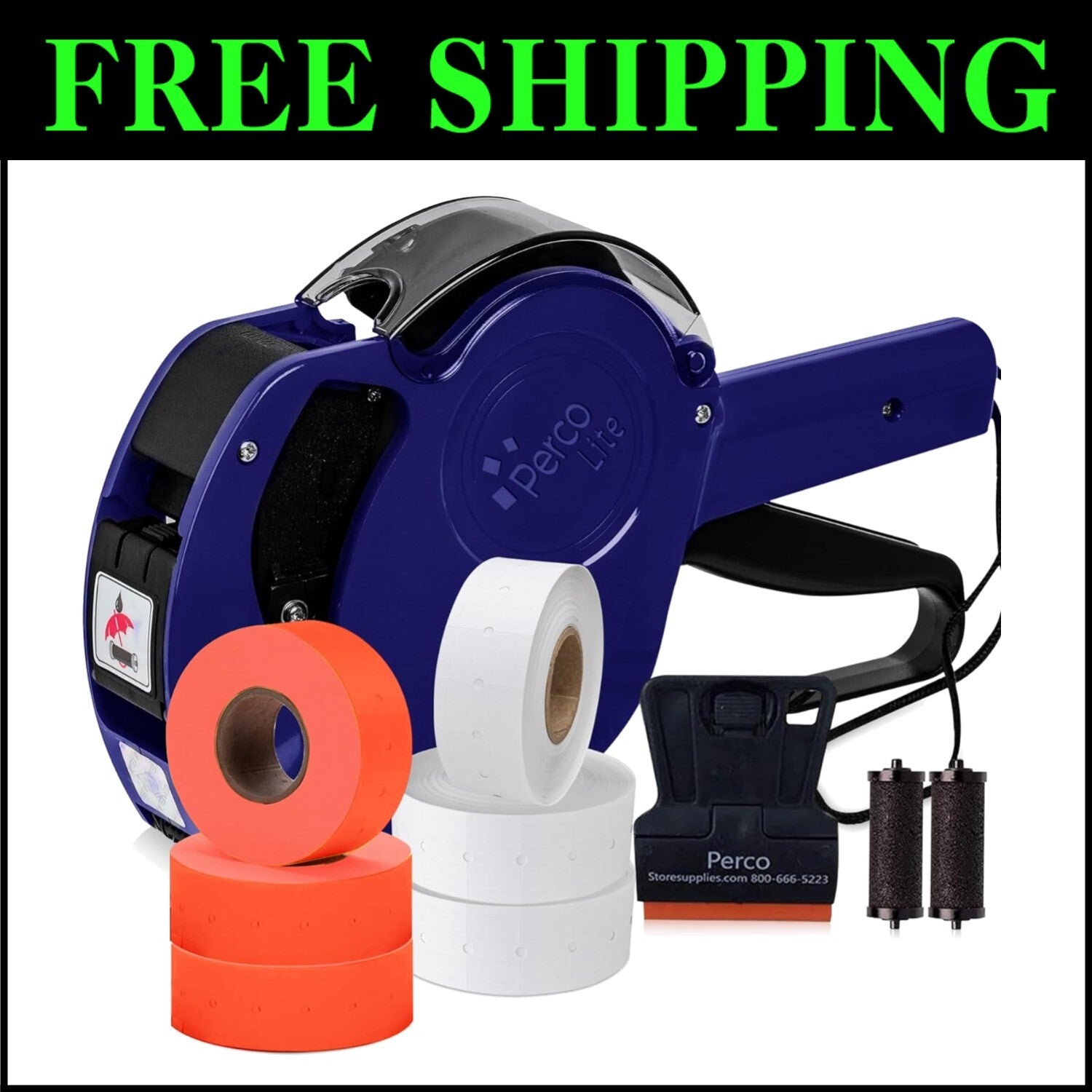 Lite Price Gun Kit: Includes Fluorescent Red Rolls & Easy-Load Labels (6000 pcs)