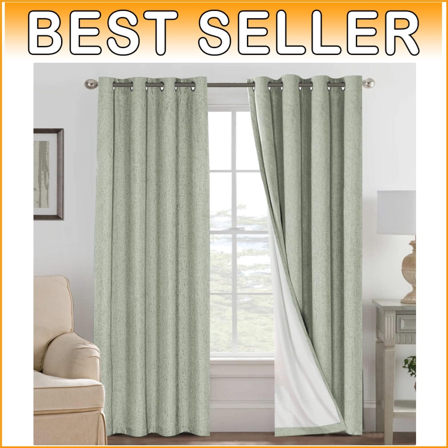 Chic Sage Green 84” Blackout Curtains - Noise Reducing Linen Look with Grommets