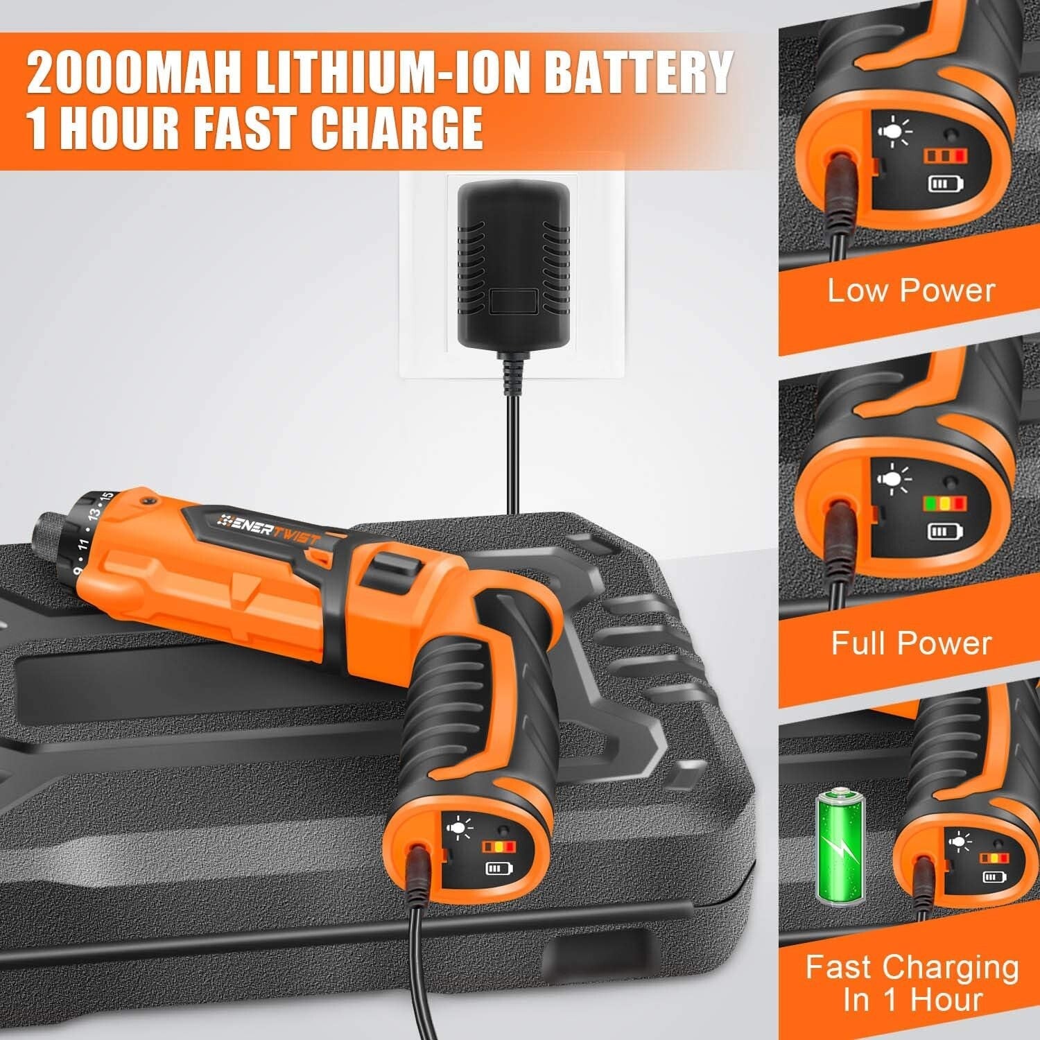 8V Cordless Electric Screwdriver Set - 82pcs with Fast Charger & Carry Case