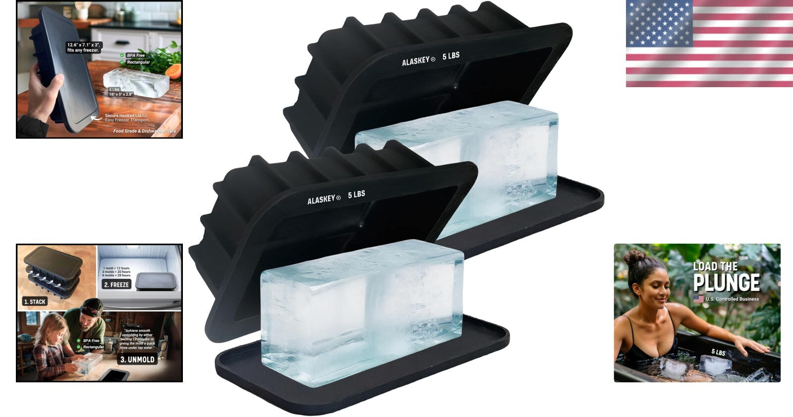 2-Pack Extra Large Ice Block Mold with Lid - 5 lbs Silicone Tray for Coolers