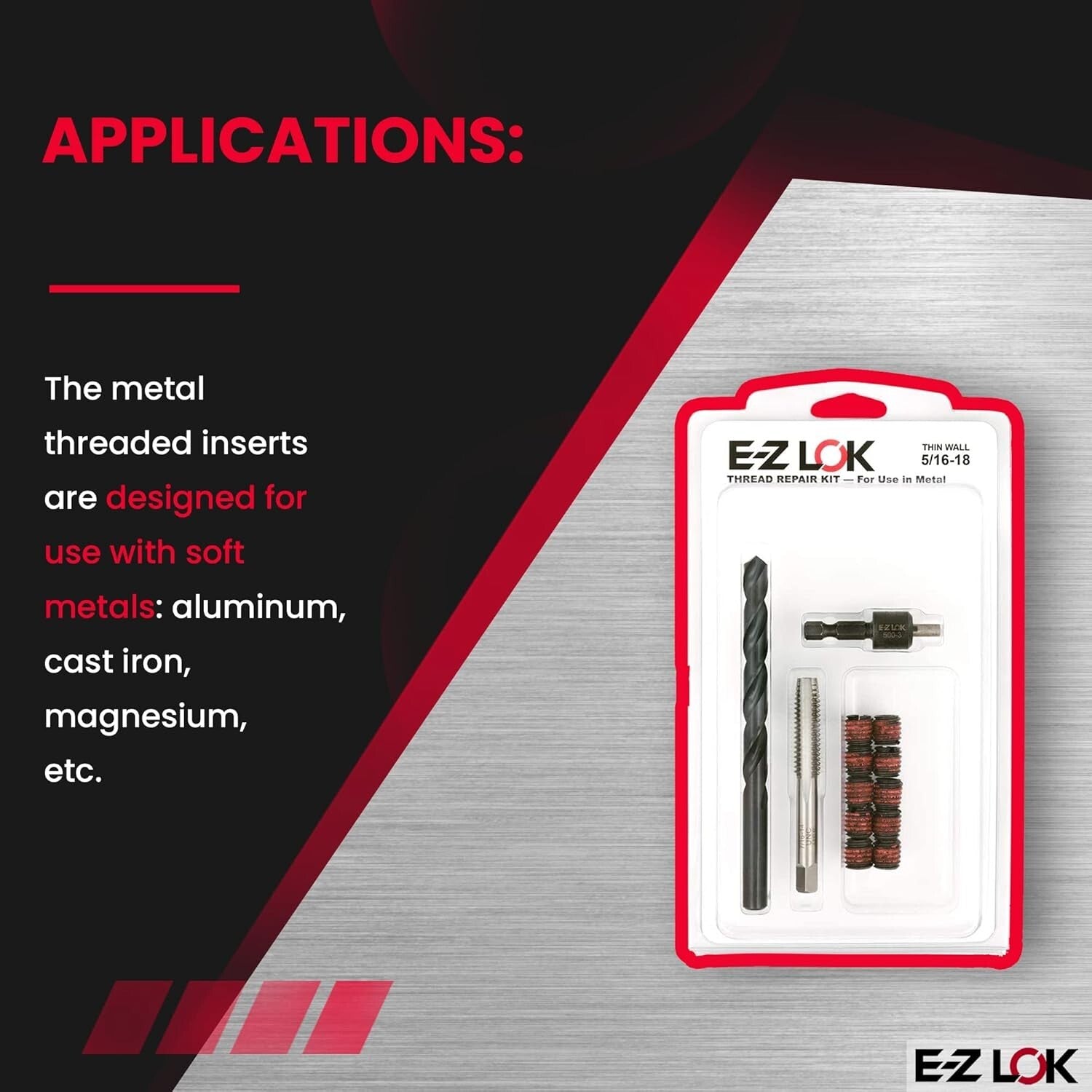 Durable Thread Repair Kit with Installation Tools for 5/16-18 Soft Metal Inserts