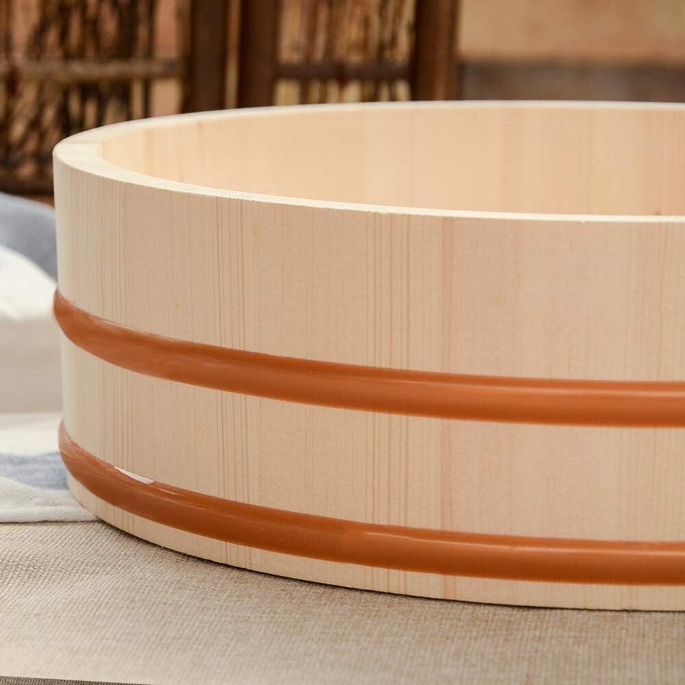 Traditional 14.2 Inch Wooden Sushi Mixing Bowl - Perfect for Home Sushi Nights