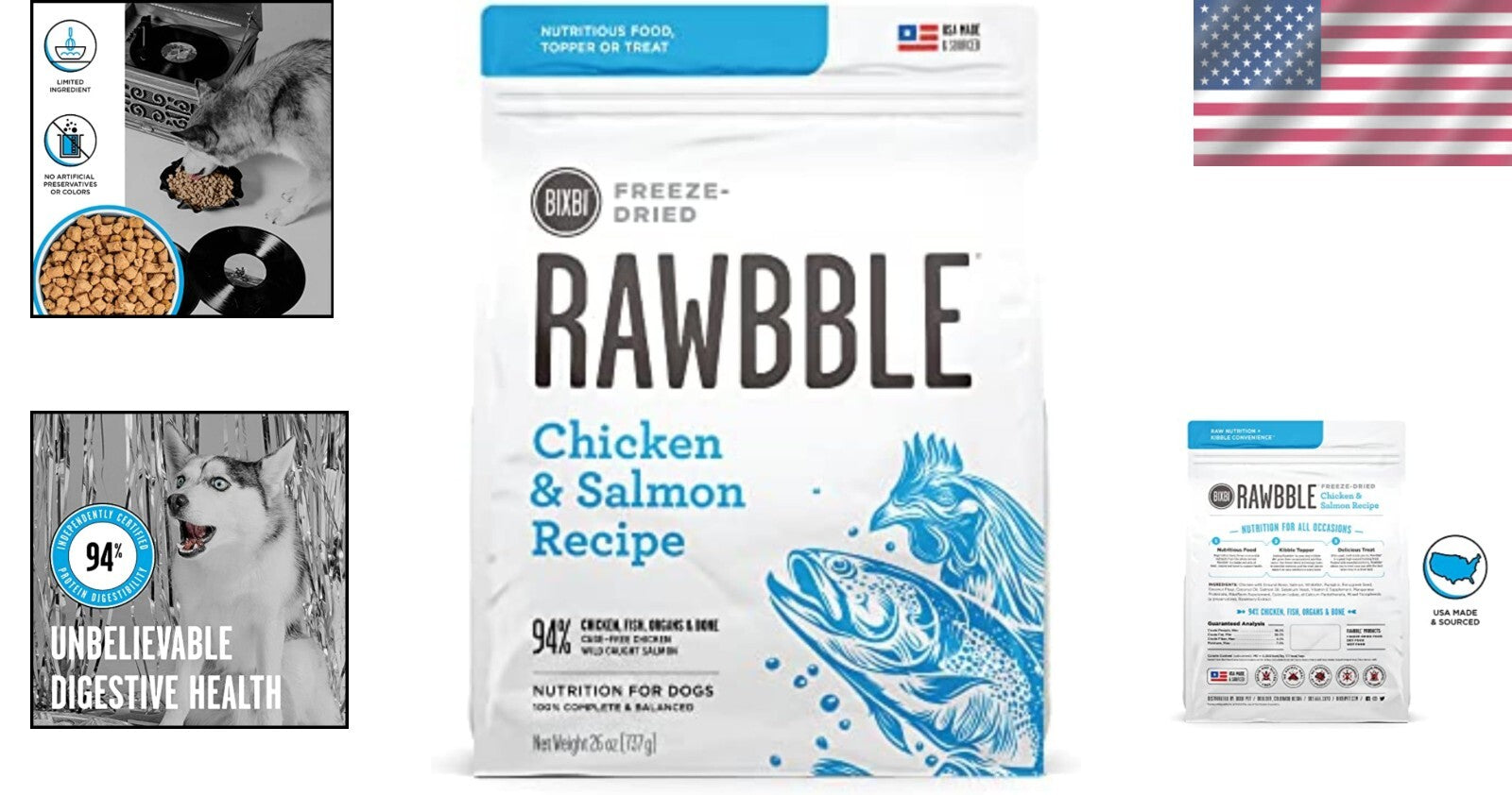 All-Natural Chicken & Salmon Dog Food - 94% Meat Freeze-Dried Nutrition, 26 oz