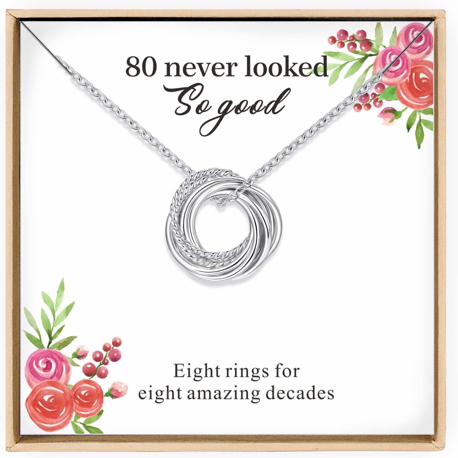 Elegant 80th Birthday Gift - Sterling Silver Necklace with Interlocked Rings