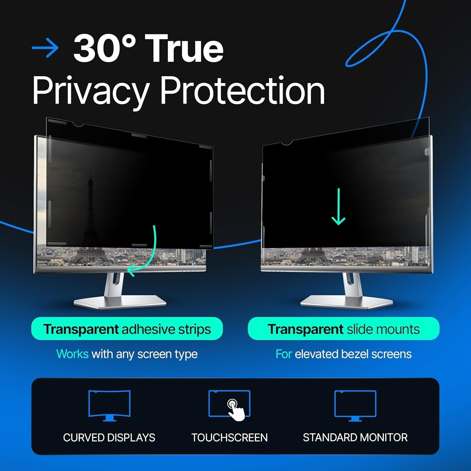 Curved Touchscreen Compatible Privacy Shield - 32" Laptop and Monitor Protection