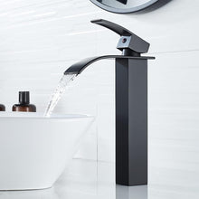 Load image into Gallery viewer, Matte Black Tall Vessel Sink with Waterfall Faucet - Modern Bathroom Elegance