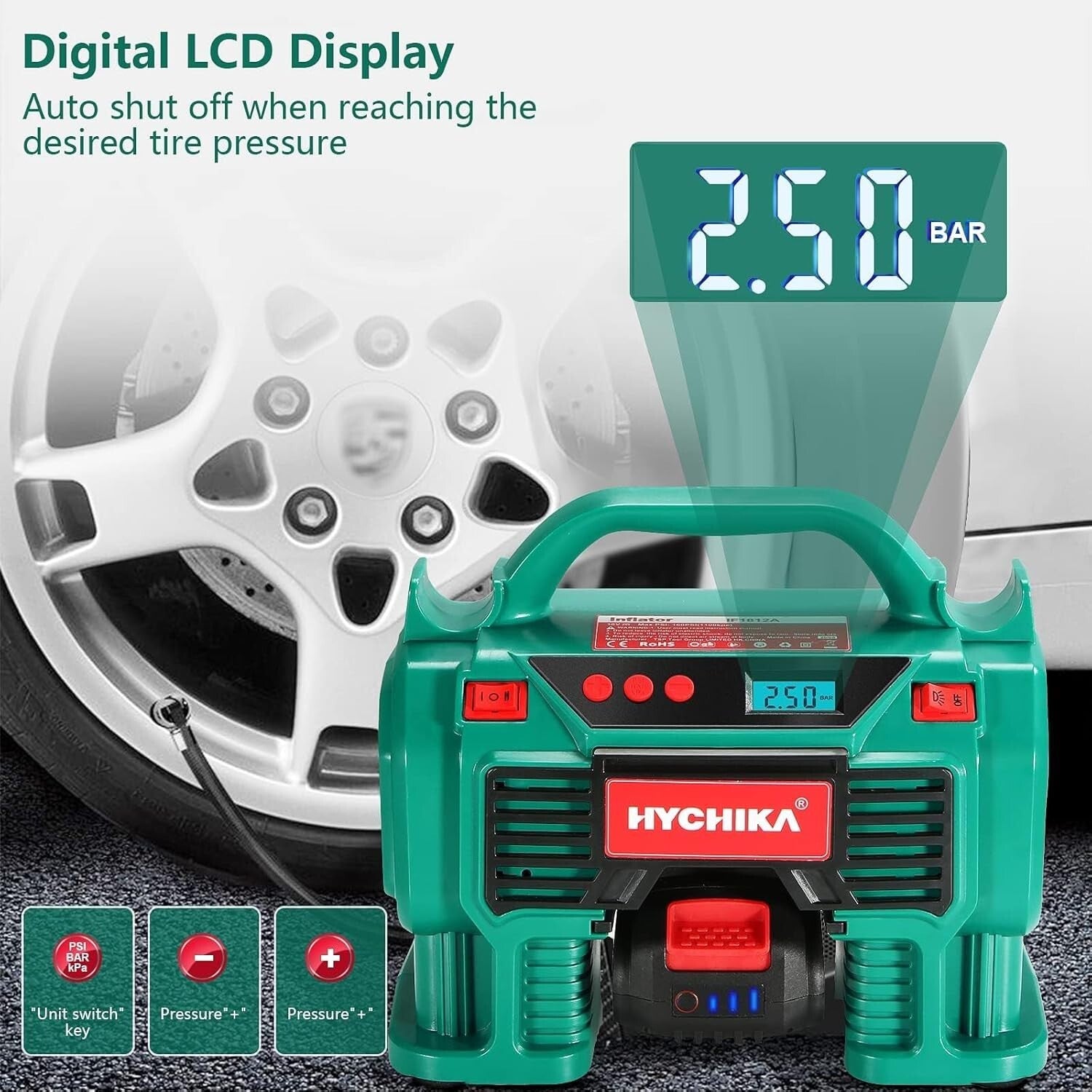 HYCHIKA 20V Air Compressor: 2-Ways Power, 160 PSI & Fast Charging Capability