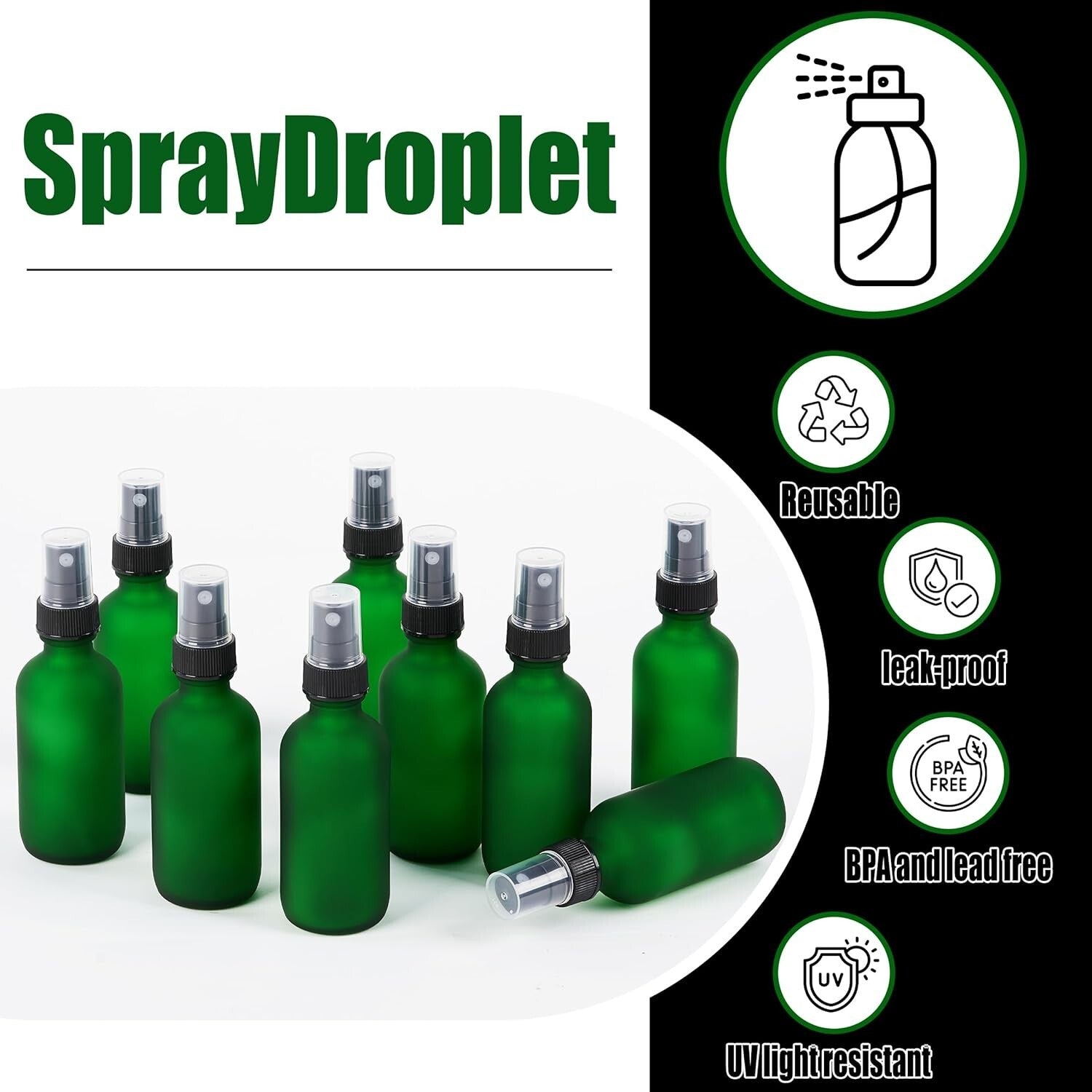Elegant 2 oz Green Frosted Glass Spray Bottles – 48 Pack for Travel & Care
